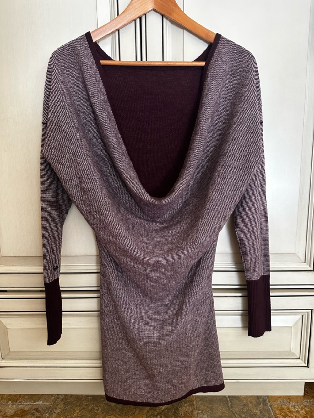 lululemon athletica Cowl-Back Mini Dress/ sweater in Plum and Heathered Mauve